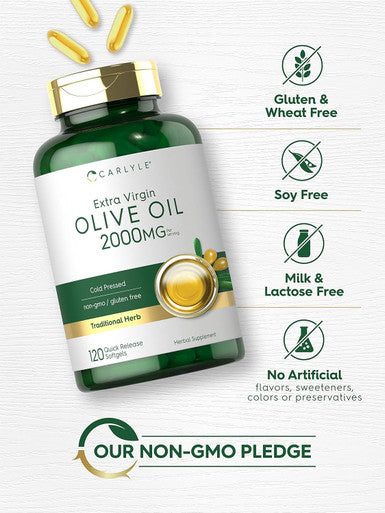 Carlyle Olive Oil Supplement 2000mg | 120 Softgels | Cold Pressed Extra Virgin Olive Oil | Non-GMO Gluten
