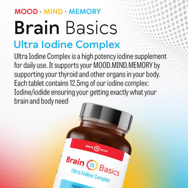 Brain Basics Ultra Iodine Complex Supplement for Thyroid Support, Iodine and Potassium Iodide in One, Iodine Supplement for Thyroid and Brain Health 12.5 mg Iodine and Potassium Iodide - 90 Tablets