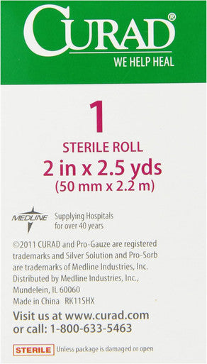 Curad SoothePlus Prosorb Rolled Gauze 2" x 2.5 yd. Not Made from Natural Rubber Latex Pack of 24