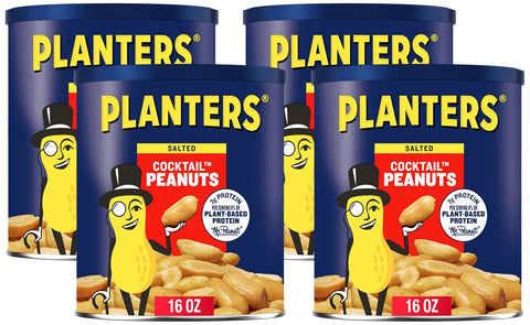 PLANTERS Salted Peanuts, Dry Roasted Peanuts, Party Snacks, Plant Based Protein, Snacks For Adults, 16oz (1 Jar)