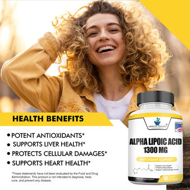 Alpha Lipoic 1300mg , ALA, Supports Glutathione Production, Supports Cardiovascular Health & Liver Health, Supports Overall Health, Powerful Antioxidants, 90 Vegan Capsules
