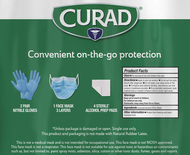 Curad Prepped Kit Essential PPE Pack Includes 2 Pairs of Gloves 1 Face Mask 4 Alcohol Prep Pads