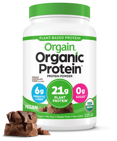 Orgain Organic Vegan Protein Powder Creamy Chocolate Fudge 21g of Plant Based Protein Low Net Carbs Non Dairy Gluten No Sugar Added Soy Kosher NonGMO 2.03 Lb Packaging May Vary
