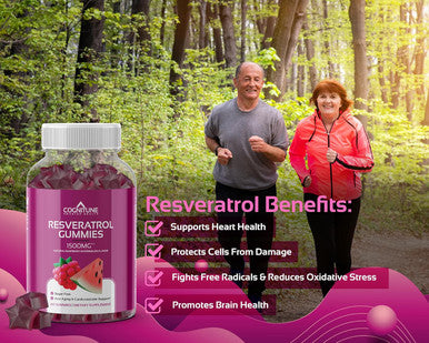 Cognitune Resveratrol Gummies - Sugar Natural Raspberry Watermelon Flavor 1500mg Resveratrol Supplement for Heart Brain Immune Support & Wellness Powerful Antioxidant with Anti-Aging Benefits