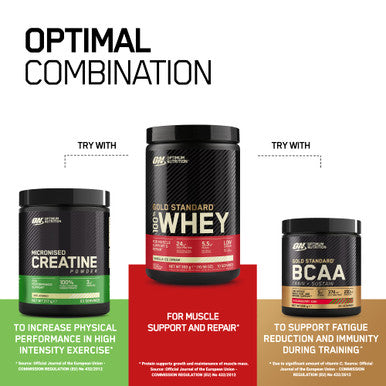 Optimum Nutrition Gold Standard 100% Whey Muscle Building And Recovery Protein Powder With Naturally Occurring Glutamine And Bcaa Amino Acids Vanilla Ice Cream Flavour 10 Servings 300G