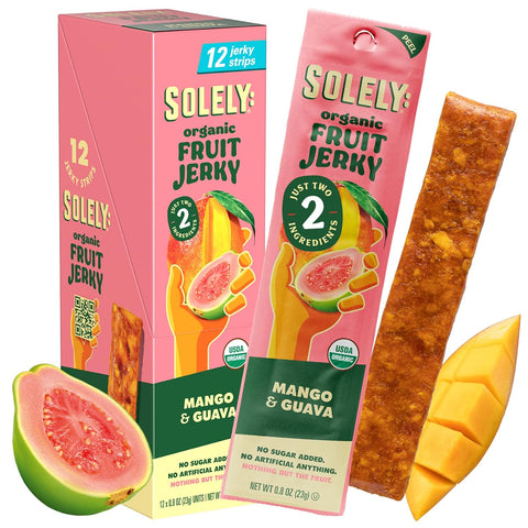Solely - Organic Mango Fruit Jerky - 12 Individually Wrapped Fruit Strips - Fruit Leather Made from Dried Fruits - Healthy Snacks, Vegan - 0.8oz (23g)