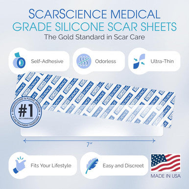 Advanced Scar Treatment - Medical Grade Silicone Scar Sheets, Long Water-Resistant Silicone Scar Tapes For Surgical Scars, Stretch Marks, Keloid Bump - 7 Inch, 12 Strips