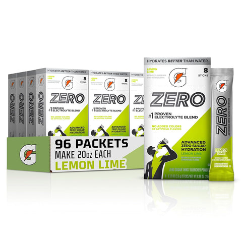 Gatorade Zero Sugar Electrolyte Powder Drink Mix Lemon Lime (96 Servings) No Artificial Flavors No Added Colors Zero Sugar Sports Drinks Hydration Electrolyte Drink