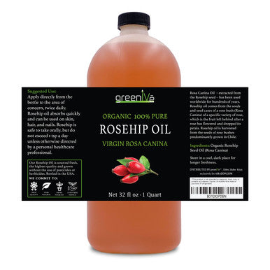 Greenive Rosehip Oil Rosa Canina 100% Pure Cold Pressed Virgin Oil (32 Fl Oz)