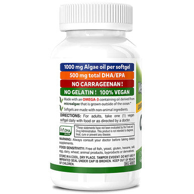Deva Vegan Omega-3 DHA EPA Supplement - Once-Per-Day Softgel 500 MG - Carrageenan - Gelatin - Non-Fish - Algae Oil Omega-3 Fatty Acids - 60 Softgels