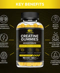 Creatine Monohydrate Gummies 5g - Vegan Creatine Gummies for Men & Women - Creatine Chews for Strength, Muscle, Energy, Endurance - Natural Lemon Flavor (90ct)