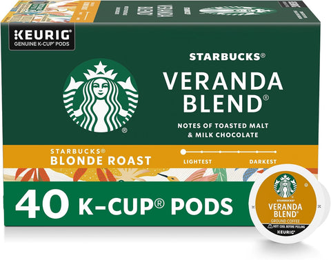 Starbucks K-Cup Coffee Pods, Starbucks Blonde Roast Hot or Iced Coffee, Veranda Blend, 60 Keurig Pods