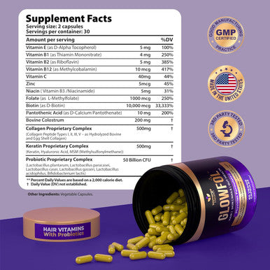 Biotin Collagen Supplement With Probiotics, Colostrum, Hyaluronic Acid And Keratin For Faster Hair Growth Hair Skin Nails Vitamins For Women And Men Biotin Hair Growth Supplement 60 Capsules
