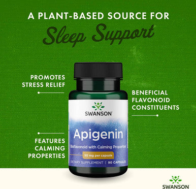 Swanson Apigenin Supplement 50mg capsules (90 count) Helps Promote Sleep Stress Relief & Overall Men's Health (Packaging May Vary)