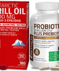 Bronson Probiotic 50 Billion Cfu + Prebiotic With Apple Polyphenols & Pineapple Fruit Extrac Antarctic Krill Oil 1000 Mg With Omega-3S Epa Dha