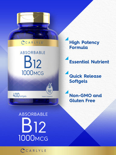 Carlyle Vitamin B12 Absorbable 1000Mcg | 400 Softgels | Non-Gmo And Gluten Free Supplement