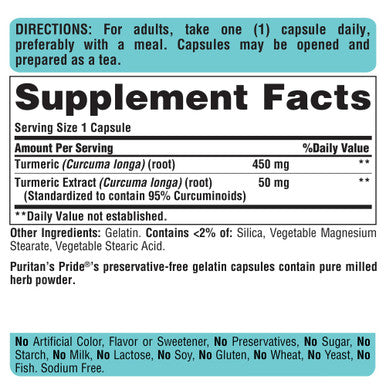 Puritan's Pride Turmeric Curcumin 500 Mg Contains Antioxidants 180 Count (Pack of 2) Total 360 Count