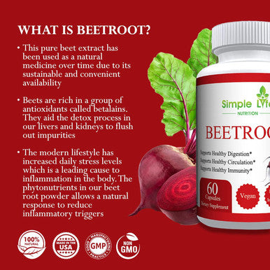 Organic Beet Root Powder Capsules - Nitric Oxide Booster For Men & Women - Organic Non-Gmo Gluten Vegan Beets - 60Ct