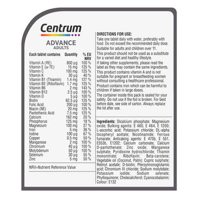 Centrum Advance Multivitamin Tablets For Men And Women Vitamins With 24 Essential Nutrients Including Vitamin C D And Zinc 60 Ct (Packaging And Tablet Colour May Vary Slightly)