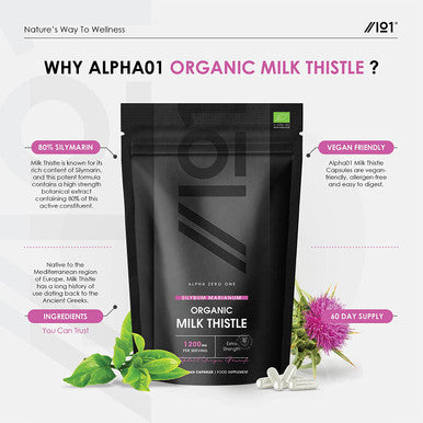 Organic Milk Thistle 1200mg - Silybum Marianum - Organic, Non GMO, Gluten , Halal - 120 Vegan Capsules