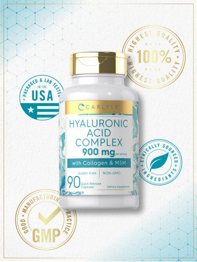 Carlyle Hyaluronic Acid With Collagen 900Mg | 90 Capsules | With Msm | Hydrolyzed Collagen Complex | Non-Gmo, Gluten Free Supplem