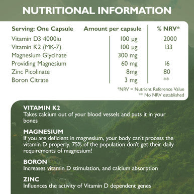 Barefoot Nutrition - Vitamin D3 Complete 4000 IU with Vitamin K2 MK-7 Magnesium Boron & Zinc Supplement High Strength Formula for Bone and Normal Health Function 60 Capsules