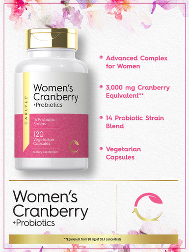 Women'S Cranberry Plus Probiotics | 120 Capsules | With 14 Probiotic Strains | Vegetarian, Non-Gmo, Gluten Free Supplement