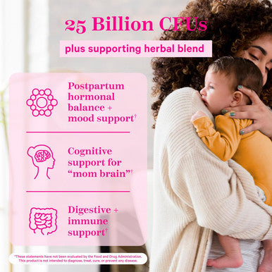 Pink Stork Postpartum Probiotics with Ashwagandha and Chamomile Postpartum Essentials for Hormone Balance Mood Support Gut Health Digestive Wellness Postnatal Vitamins for Women 30 Capsules