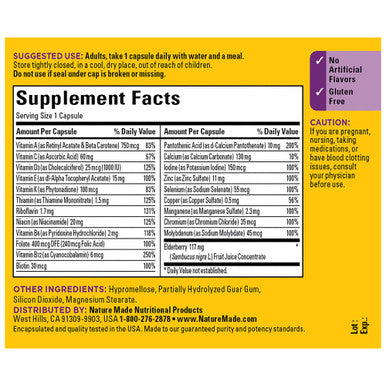 Nature Made Multi + Elderberry Capsules Multivitamin For Daily Immune Support One Per Day Multivitamin 60 Count