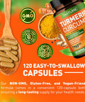 Built Nature Turmeric Curcumin 1965Mg With Ginger & Bioperine Black Pepper Extract - High Absorption 95% Curcuminoids For Joint & Antioxidant Support - Non-Gmo, Gluten-Free, Vegan - 120 Herbal Supplement Capsules