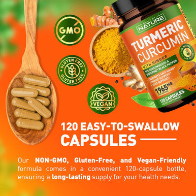 Built Nature Turmeric Curcumin 1965Mg With Ginger & Bioperine Black Pepper Extract - High Absorption 95% Curcuminoids For Joint & Antioxidant Support - Non-Gmo, Gluten-Free, Vegan - 120 Herbal Supplement Capsules