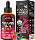NUTRAHARMONY Usda Organic Vitamin B12 Sublingual Drops - 5000 Mcg Liquid Vegan Methylcobalamin - Energy Boost Focus & Mood Metabolism & Brain Health Support - Maximize Absorption - 2 Month Supply 2 Fl Oz