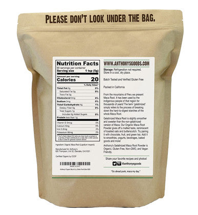 Anthonys Organic Maca Root Powder 1 lb Gelatinized for Enhanced Bioavailability Gluten Free Non GMO