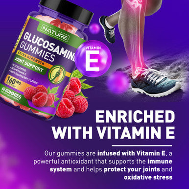 Built Nature Glucosamine Gummies With Vitamin E - Advanced Joint Support Gummy Supplement, High Potency Antioxidant & Inflammatory Response, Comfort For Back, Knees, Hands, Non Gmo, 60 Extended Delivery Gummies