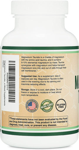 Magnesium Taurate Supplement for Sleep Calming and Cardiovascular Support 1500mg per Serving 210 Vegan Capsules Manufactured in USA by Double Wood Supplements