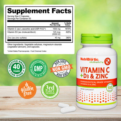 NutriBiotic Ã¢â‚¬â€œ Vitamin C + Vitamin D3 & Zinc 100 Capsules