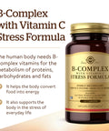 Solgar B-Complex With Vitamin C Stress Formula 250 Tablets - Energy Metabolism Nervous System & Immune Support - Non-Gmo Vegan Gluten Free Dairy Free Kosher 125 Servings