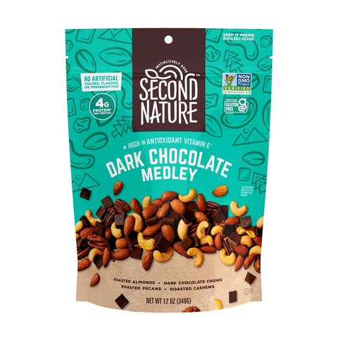 Second Nature Wholesome Medley Trail Mix - 12 Count, 2.25 oz Individual Snack Packs, Certified Gluten-Free Ã¢â‚¬â€œ Dark Chocolate, Dried Fruit and Nut Trail Mix, Ideal for Travel Snacks