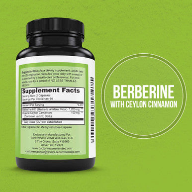 Berberine with Ceylon Cinnamon 1200mg Berberine 100mg Organic Ceylon Cinnamon 120 Veggie Capsules Healthy Immune System Cardiovascular Heart Gastrointestinal Wellness