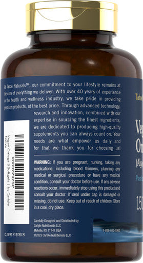 Carlyle Vegan Omega 3 Supplement | 150 Softgels | From Algae Oil | Non-Gmo & Gluten Free | Tahoe Naturals
