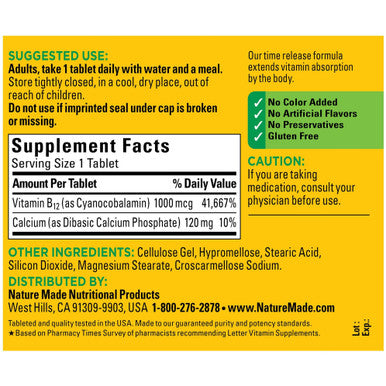 Nature Made Vitamin B12 1000 Mcg Energy Supplement For Cellular Energy Support 160 Time Release Tablets 160 Day Supply (Pack Of 2)