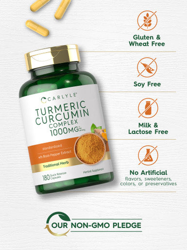 Carlyle Turmeric Curcumin With Black Pepper 1000Mg | 180 Capsules | Turmeric Complex Supplement | Non-Gmo, Gluten Free