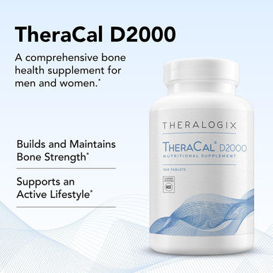 Theralogix TheraCal D2000 - Bone Health Support Supplement with Calcium Magnesium Vitamin D3 Vitamin K2 & Boron - 90-Day Supply - NSF - 360 Tablets