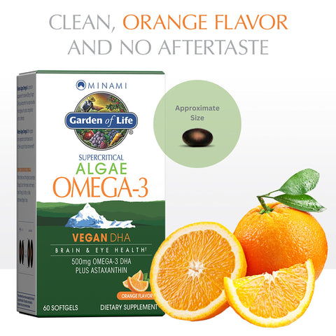 Garden Of Life Minami Algae Omega 3 Vegan Dha For Brain And Eye Health - Orange Flavor 500Mg Plant Based Dha Omega-3 Vegan Algae Oil Plus Astaxanthin No Aftertaste 60 Easy-To-Swallow Mini Softgels