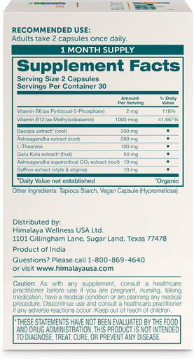 Himalaya Focused Mind With Ashwagandha, Bacopa & L-Theanine For Focus, Energy And Attention, 60 Capsules, 1 Month Supply, Vegan, Gluten Free