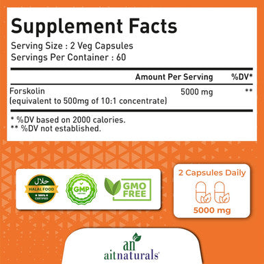 Aitnaturals Forskolin Extract - 5000 mg (120 Capsules) | Support Weight Management Immune system boost cellular energy and metabolism Manage cravings Promotes muscle| Non- GMO Gluten