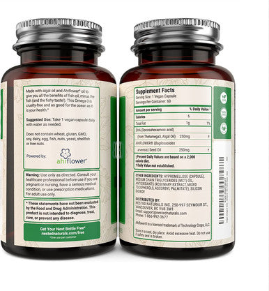 Vegan Omega-3 DHA Supplement | Plant Based Omega 3+6 Fatty Acids | More Absorbable, Improved Formula | Supports Heart, Brain, Joint Health | Fish Oil Alternative - No Fishy Burps