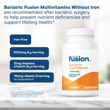 Bariatric Fusion Bariatric Multivitamin Without Iron 1 Per Day Post Surgery Patients Iron Free Vitamin for Gastric Bypass and Sleeve Gastrectomy Easy to Swallow 90 Capsules Three Month Supply