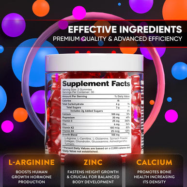 Height Growth Increase Gummies Vitamins, Grow Tall Supplement, Calcium, Magnesium, Zinc, Ashwagandha, Glucosamine Multivitamin For Teens, Kids, Adults