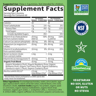 Garden of Life Calcium Magnesium Gummies With D3 & K2 Supports Bone Health & Bone Strength + Prebiotics & Probiotics For Digestive Support Vitamin Code Non-Gmo Gluten-Free 60 Raspberry Gummies 30 Day Supply